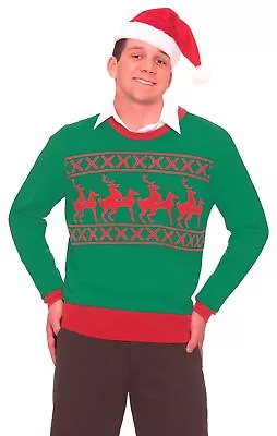 Forum Novelties Mens Reindeer Games Novelty Christmas Sweater Green/Red Medium • $11.99