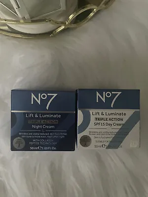 No7 Lift & Luminate TRIPLE ACTION Night Cream+SPF15 DAY CREAM 50ML • £26.99