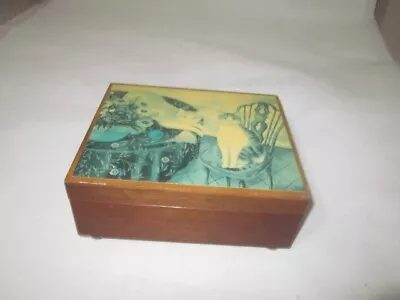 £16.99 • Buy Wooden Musical Jewellery Box Mirror Cat Design One Knob Broken Music Not Working