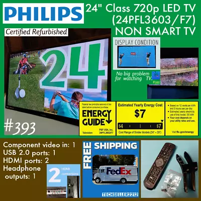 Philips 24  Class 720p LED TV (24PFL3603/F7) With Remote & Stand / NON SMART TV • $58.76