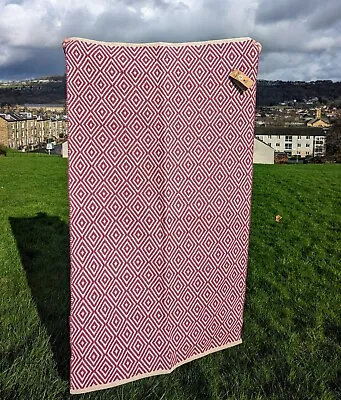 Bnwt Recycled Cotton Handloom Purple Diamond Design Rug Fairtrade • £40