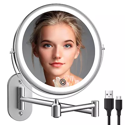 Rechargeable Wall Mounted Lighted Makeup Vanity Mirror 8 Inch 1X/10X Magnifying • $58.26