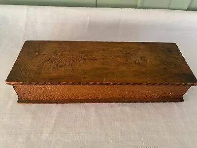 Vintage Old Pyrography Burnt Wood Dresser Glove Box Floral Design Flemish Art • $21.25