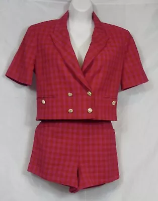 Zara Pink Gingham Ltd Ed Shorts Cropped Blazer Co-ord Suit M Riverdale • £55