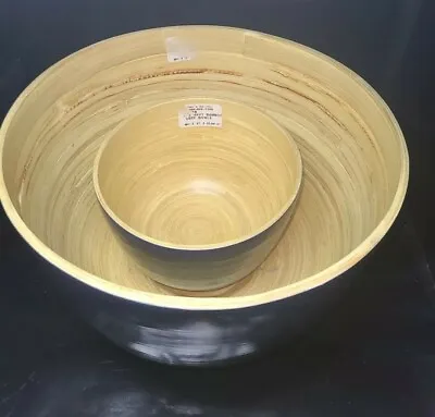 $14.99 • Buy 222 Fifth 2 Piece Navy Bamboo Nesting Serving Bowl Set, Salad Bowls NWT