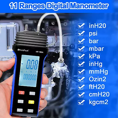 Digital Manometer Gas Pressure Gauge 2.000psi Data Record Time Display 11 Range • $41.38