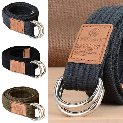 Mens Womens Canvas Double D Ring Belts Fabric Webbing Strap Waist Belt CO • £7.84