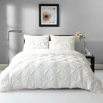 $29 • Buy Single/Double/Queen/King Diamond Embroidery Pintuck Quilt/Duvet Cover Set-Snow