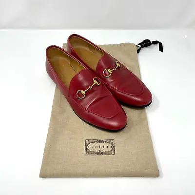 $595 • Buy Gucci Jordaan Hibiscus Red Horsebit Leather Loafers (Size 37.5 EU)