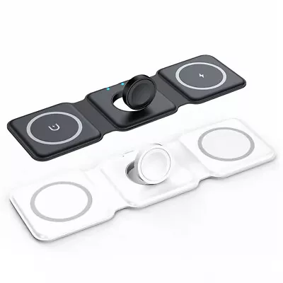 3 In 1 Foldable 15W Magnetic Wireless Charger Mat Pad For IPhone Apple Watch • £12.98