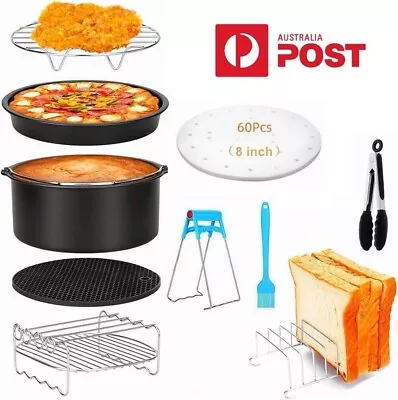 8 Inch Air Fryer Frying Cage Dish Baking Pan Rack Pizza Tray Pot Accessories • $36.89