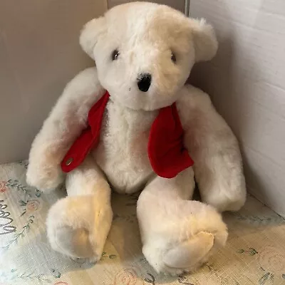 Vermont Teddy Bear Red Vest White Collar Jointed 1984 • $14.89