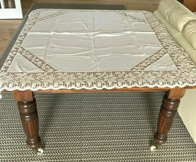 Vintage Square Tablecloth With Cream Lace Edging And Insets. • £12