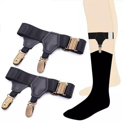 Black Socks Suspenders Holder Garters Belt With Double Metal Non-Slip Clips • $8.70