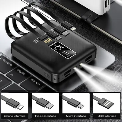 $25.99 • Buy 900000mAh Power Bank Mini 2USB LED Battery Charger For Mobile Phone + 4 Cables