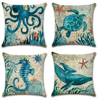 £3.99 • Buy UK Marine Life Cushion Cover Pillow Case Cotton Sofa Home Decor Sea Ocean Life