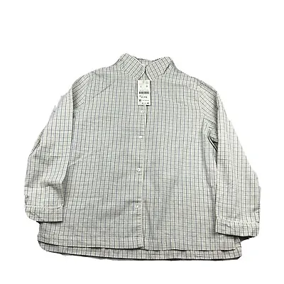 NEW Oysho Shirt Women Large Beige Plaid Cotton Button Up Long Sleeves Blouse NWT • $22.74