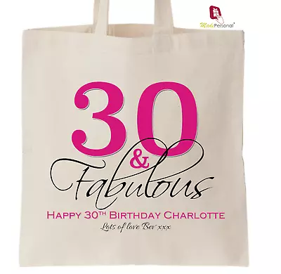 PERSONALISED 30th Birthday Gift Cotton Tote Bag- 30 & Fabulous • £6.95