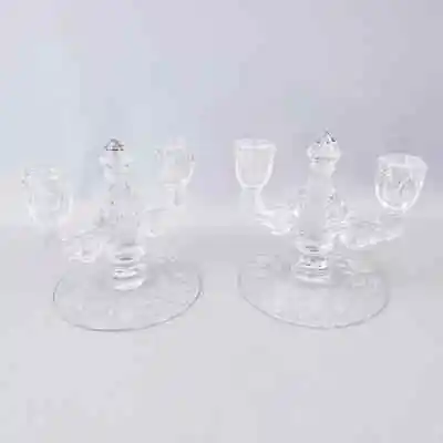 Vintage Pair Of Etched Flower Crystal Glass Double Candlesticks/Candle Holders • $21.99