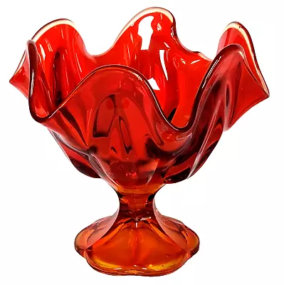 LE Smith Viking Glass Orange Glass Stemmed Compote Handkerchief Flame Art Glass • $28.99