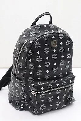 MCM Stark Backpack Visetos White Logo Medium - Black/White • $499.99