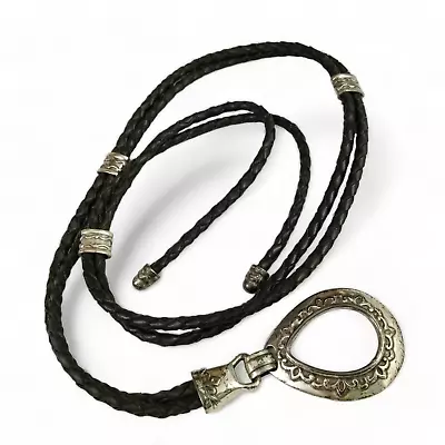 Vintage 90s Belt Womens Braided Leather Tie Western Cowgirl Black 56 In Length • $14.40