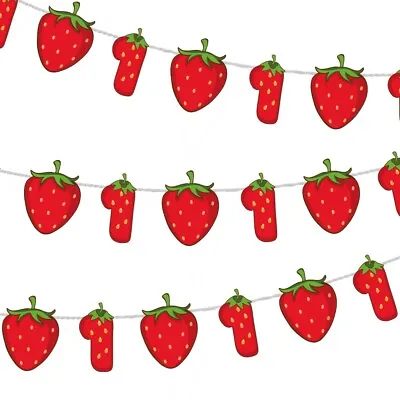Berry 1st Birthday Bunting Strawberry Baby First Party Decorations - 12pcs/2.5m • £6.95
