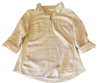 £27.50 • Buy Emily Daniels Khaki Pop Over Safari Top Shirt Size Small