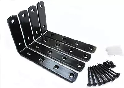 4 Pcs Black Steel Heavy Duty L  Corner Brace Joint Angle Bracket Shelf Bracket W • $12.39