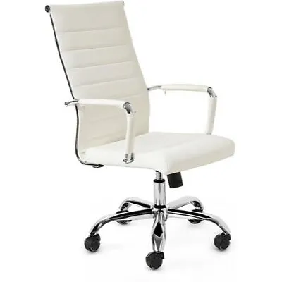 Ergonomic White Ribbed PU Leather High Back Executive Computer Desk Office Task • $69.99