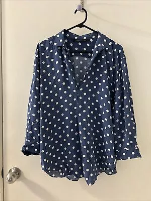 Zara Blue White Spotted  Shirt Blouse Size M 12-14 • $11.50