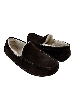 UGG Mens 11 Sheepskin Leather Shearling Moccasin Slippers House Shoes Brown • $44.49