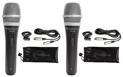 2 Rockville RMP-XLR Dynamic Cardioid Pro Microphones + 10' XLR Cables+2 Clips • $28.90