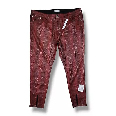 ASOS Faux Red Croc Textured Leather Split Hem Straight Leg Pants Men's 44x32 • $54.99