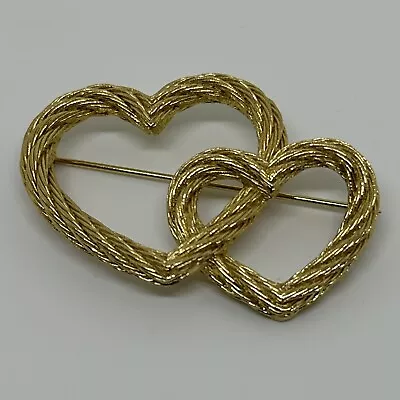 Vintage Gold Tone CHRISTIAN DIOR Twisted Rope Interlocked HEARTS Pin Brooch • $180