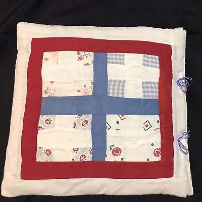 Vintage Doll Child Quilted Pillow Case And Feather Pillow Quilt Square Small • $22.90