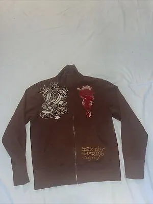 Don Ed Hardy By Christian Audigier Full Zip Sweater/Jacket Size Medium Brown • $70