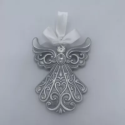 4  Silver Angel With Clear Crystal Gems Christmas Decorative Ornament April Bday • $5.95