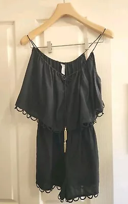 Zimmermann Jumpsuit Silk Playsuit Black Shorts Size 0 /6 - 8 Cold Shoulder Silk  • $35