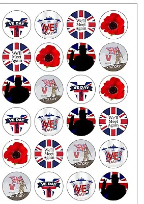 24 PRECUT VE Day Victory World War Tribute Edible Wafer Cupcake Cake Toppers • £2.49