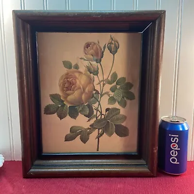 Vtg 1940-50’s? Yellow Rose Lithograph Print Wooden Shadow Box Frame • $44.99