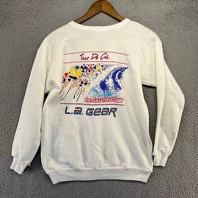 Vintage LA Gear Cycling Sweatshirt Women's Large White Tour De Cal Coast 80's • $34.83