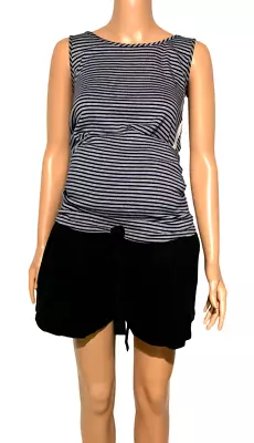 Lot Of 2 Isabel Maternity Navy Striped Tank Top Black Tie Front Shorts Size L • $14