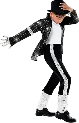 Boys King Of The Pop Costume Kids 80s Moonwalking Disco Popstar MJ Fancy Dress • £19.99