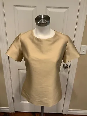 Isoude Shimmering Short Sleeve Gold Satin Top Size 4 • $216