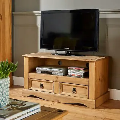 £86.99 • Buy TV Stand Waxed Pine 2 Drawer Television Cabinet Corner Unit Corona Solid Wood