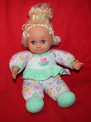 Vintage Meritus Little Darling Doll  Plush Body Toy 12  Squeeks Blonde Blue Eyes • $14.99