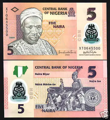 Nigeria 5 Niara P-38 2009 Polymer Major Error Unc Currency Dancer Bank Note • $99.99