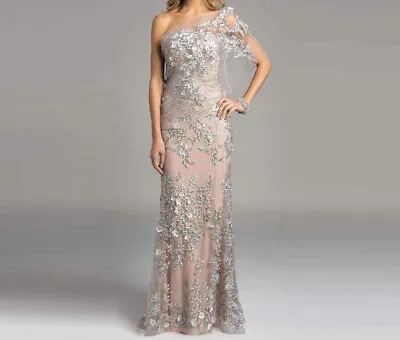 One Shoulder Mother Of The Bride Dress Sliver Lace Appliques Floor Length Gowns • $133.20