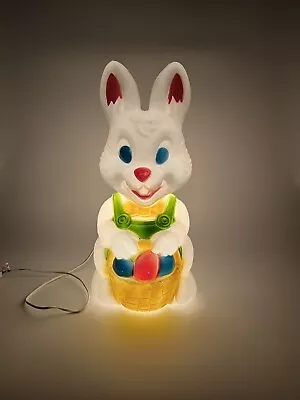 🔥 VTG Easter Bunny Blow Mold 19” General Foam Rabbit Egg Basket Lighted Working • $42.99